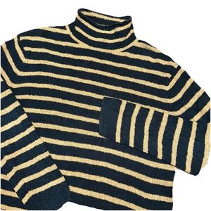 J. Crew Black & Tan Striped High‎ Neck Cotton Blend Sweater Stretch Women's L